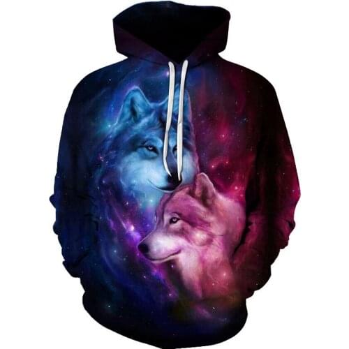2021 Fashion Men Wolf Animal 3D Printed Hooded Hoodies Men / Womens Shinning Wolf Design Sweatshirts 3D Harajuku Hoody