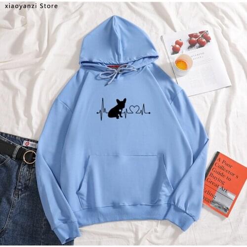 French Bulldog heartbeat lifeline Print hoodies Women sweatshirts Fashion Streetwear sportswear Female pullovers Harauku Clothes