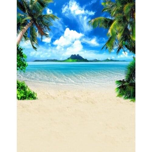 TR 8x8FT Blue Sky Summer Sea Island Palm Trees Sand Shore Beach Wedding Photography Studio Backgrounds Kid Backdrops Vinyl 10x10