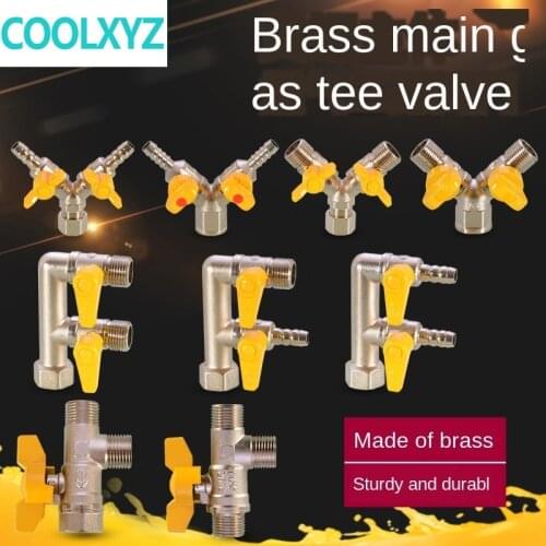 Natural gas stove three-way ball valve 1/2 inch brass valve switch natural gas pipe needle mouth socket fittings