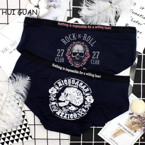 HUI GUAN Punk Rock 27 Club Skull 3D Panties Sex Women Cool Skeleton Cotton Seamless Briefs Fashion Cartoon Girl Underwear Thong