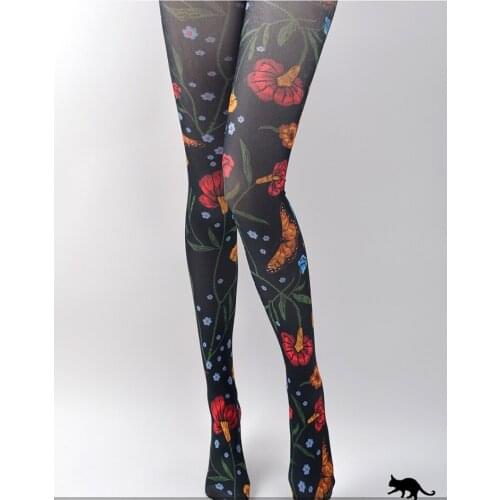 Unique spring stockings vintage flowers pattern Tights High-quality black Silk stockings shaping leggin 1 order=1pc