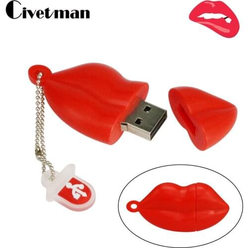 Sexy Red Lips Pendrive Cartoon USB Flash Drive Memory Stick Real Capacity Pen Drive 8GB 16GB 32GB 64GB 128GB 256GB Cute Cle USB