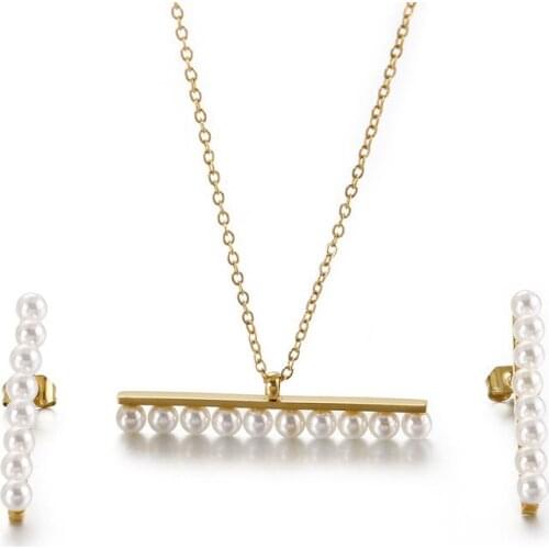 Jewelry Titanium Steel Womens One Word Pearl Set Fashion Fashion Stainless Steel Stud Earrings