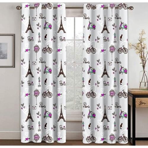 Living Room Shading 90% Decorative Curtain Paris Tower Pattern Home Textile Decoration Bedroom Perforated Curtains