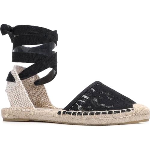2020 Hot Sale Special Offer Lace Ankle-wrap Flat With Open Sapatos Mulher Sandals Sapato Feminino Womens Espadrilles Flat Shoes