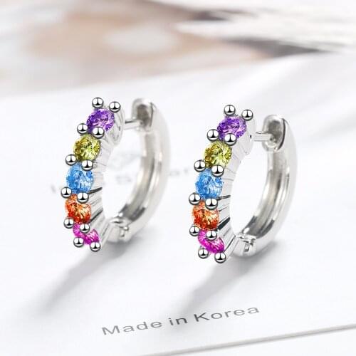 925 Sterling Silver Colorful Crystal Charm Stud Earring for Women Girl Wedding Gifts Jewelry pendientes eh670