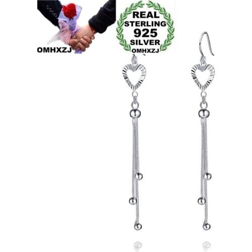 OMHXZJ Wholesale European Fashion Woman Girl Party Wedding Gift Heart Long Tassel 925 Sterling Silver Drop Earrings EA344