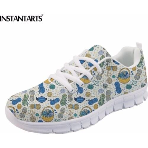 INSTANTARTS Womens Flats Fashion Knitting Yarn Pattern Sneakers Spring Summer Breathable Lace Up Shoes Causal Flat Shoe Women