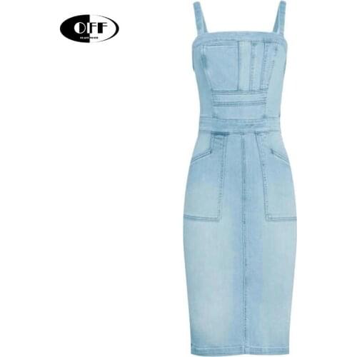Celebrity Summer Women Strap Denim Dress Korean Streewear Slim Bodycon Casual High Waist Ladies Sleeveless Sundress Femme Robes