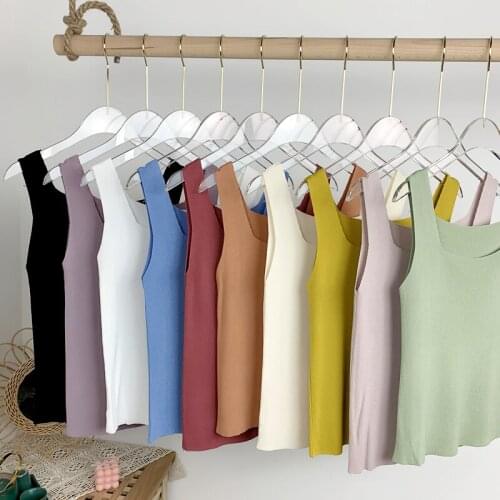 Knitted Black Tank Tops Solid White Y2k Crop Top Ropa Para Mujer Halter Yellow Cami Fashion Striped Croptop Vest For Girls