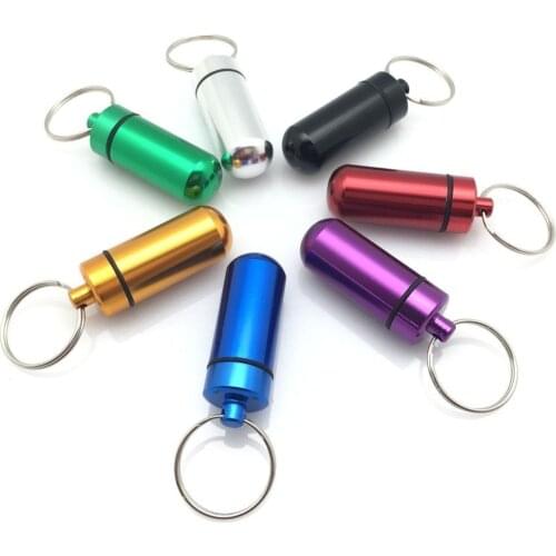 1pc* Waterproof Aluminum Pill Box Case Bottle Cache Drug Holder Keychain Container Colorful V1739