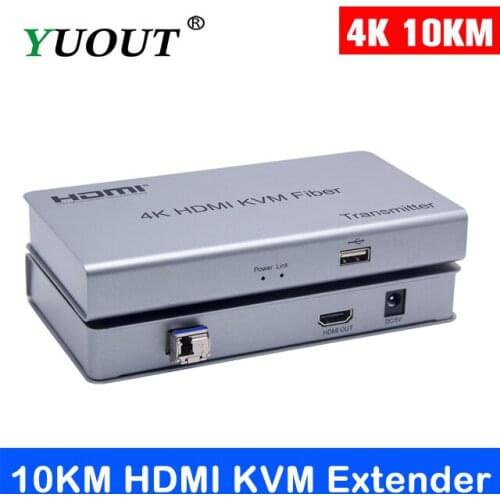 10KM 4K HDMI KVM Extender USB Mouse Keyboard Extension By Single Fiber Cable Cord Transmission DVD Video Player PC to TV HDTV
