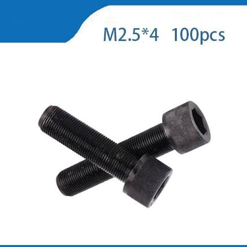 100pcs/Lot Metric Thread DIN912 M2.5*4 mm Black Grade 12.9 Alloy Steel Hex Socket Head Cap Screw Bolts