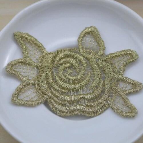 20pcs Elegant Gold Sew On Patches Wedding Dresses Lace Applique Garment Accessories Embroidery Flower Applique Broderie A Coudre