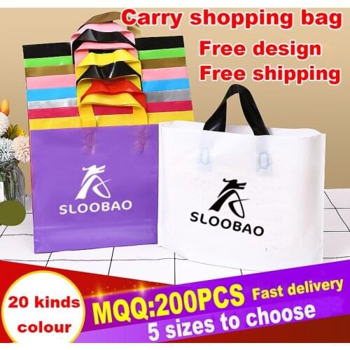 Custom logo clothing gift bags transparent packaging plastic womens childrens clothes tote shopping bag 200pcs