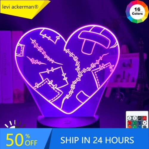 3d Night Light Heart Broken 16 Colors Changing Nightlight for Girls Room Decoration Light Cool Gift for Friend Desk Lamp Battery