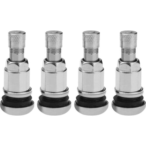 4pcs Bolt-in Stainless Steel Car Motorcycle Tubeless Wheel Tire Valve Stems Cap Hex With Dust Caps Autocar Inner Tube Valve