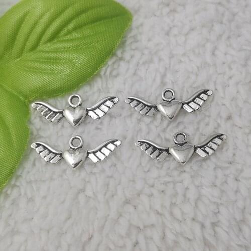 Free Ship 376 pcs Antique silver wing heart charms pendant 27x11mm