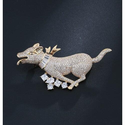 Diamond Animal 14K Soild White Gold Brooches for Women class Anniversary Fine Pearl Jewelry Christmas dog Luxury Brooch Pins