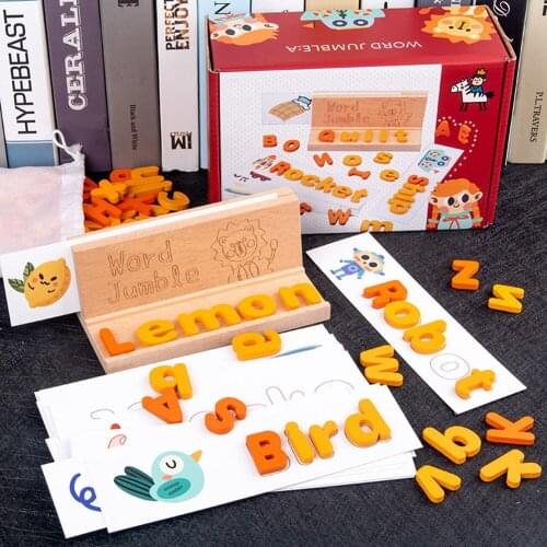 Kids Montessori Spell Word Game Wooden Toy Early Learning Jigsaw Letter Alphabet 3D Puzzle Baby Educational Toys for Children