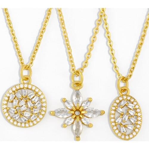 FLOLA Round Olive Tree Branch Necklace For Women Small White Stone Oval Pendant Necklace Gold CZ Cubic Zirconia Jewelry nkes10