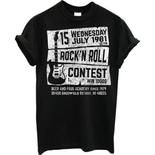 High Quality Casual Printing Tee Shirt Mens T-shirt Men Rock and Roll Contest Guitarist Guitar Summer T-shirt