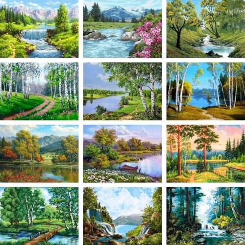 GATYZTORY 60x75cm Frameless Painting By Numbers Landscape On Canvas Tree Lake Pictures By Numbers DIY Minimalism Style Home Deco