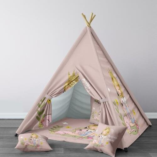 Play Tent for Kids Wigwam Portable Indoor Playground Tents Children Bedrooms Light Brown Book Girl Crown Model 261