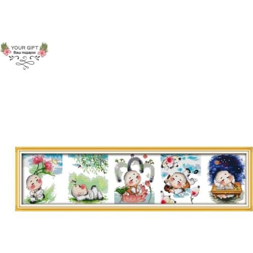 Joy Sunday Cute Monk Handcraft C014 14CT 11CT Counted and Stamped The Lovely Little Monks Embroidery DIY Cross Stitch