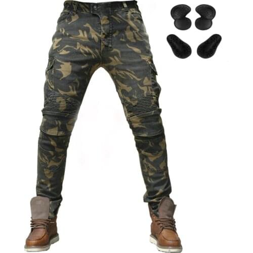 2019 Motorcycle UBS06 Camouflage Jeans Leisure Motorcycle Mens off-road Riding Pants With Protect Equipment Knee Pads