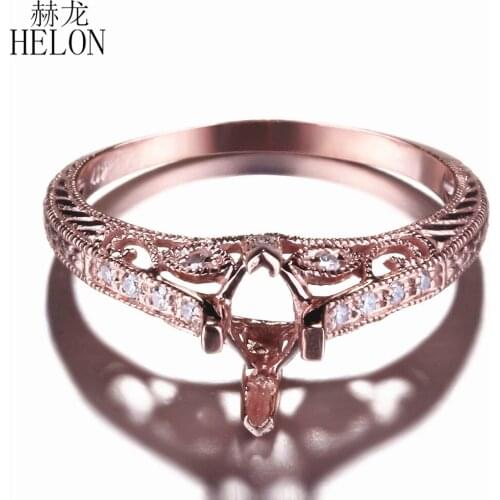 HELON Marquise 4x7mm Solid 10k Solid Rose Gold Pave Natural Diamonds Vintage Fine Jewelry Semi mount Engagement Wedding Ring