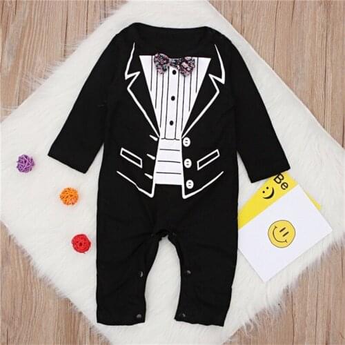 Newborn Infant Baby Boy Romper Toddler Kid Long Sleeve Bowknot Gentleman Suit Jumpsuit Party Tuxedo Clothes Outfit Fall 0-24M