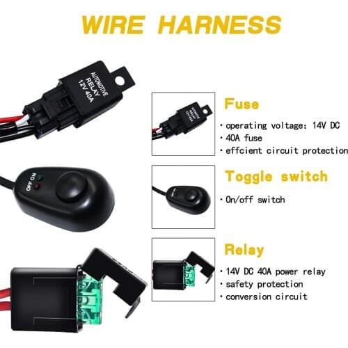LED Light Bar Wring Harness Relay Kit With On/Off Rocker Switch For Off Road Vehicles