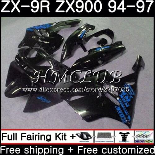 Body For KAWASAKI NINJA ZX900 ZX-9R 1994 1995 1996 1997 66HC.10 ZX 9 R 94 97 ZX 9R 900CC ZX9R glossy black 94 95 96 97 Fairing