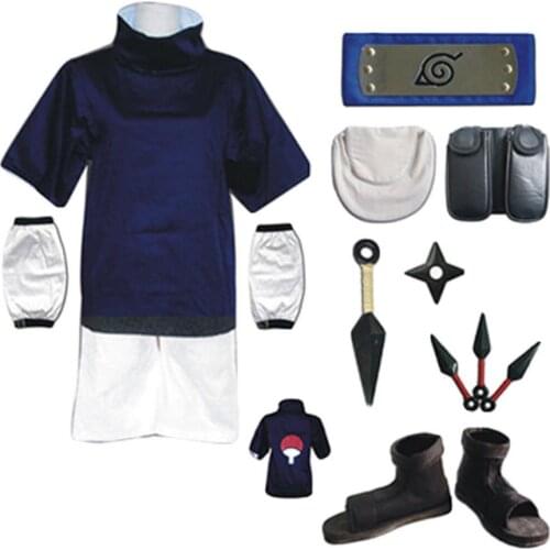 Adult Child Uchiha Sasuke Cosplay Costume Outfit Kids Uniform Suit Full Set