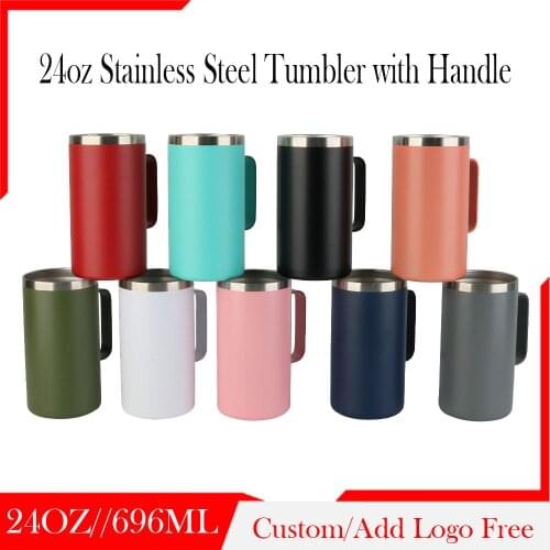 24oz Beer Mug Stainless Steel Vacuum Insulated Tumbler Coffee Travel Mug 24oz Double Wall Handle Mug with Laser Logo