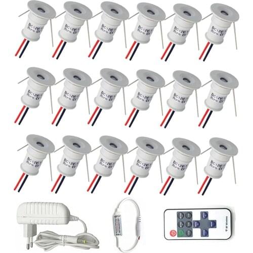 DC12V Mini Spotlight 1W Dimmable Spot Light IP65 Downlight with Adapter Remote Control for Home Ceiling Canopy Stair Showcase