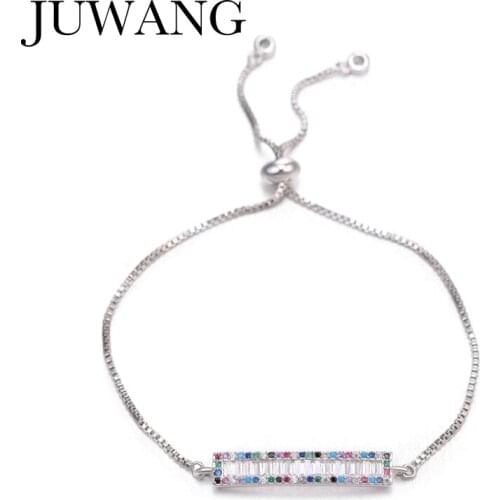 Multicolor Rainbow Charm Bracelets Bangles AAA Cubic Zirconia Bracelets For Women Femme Adjustable Chain Wedding Jewelry