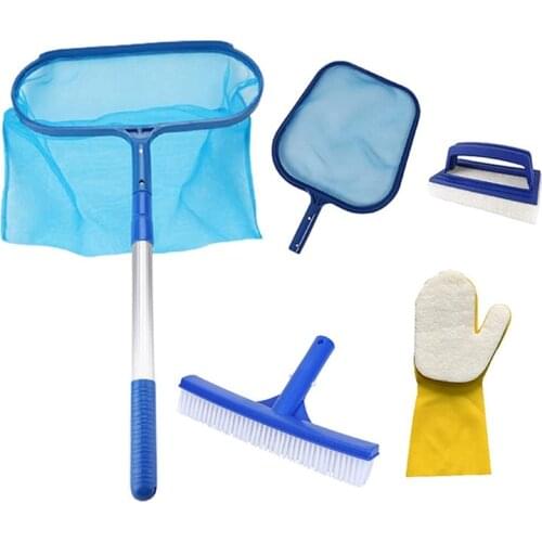 Pool Cleaning Kit with Pole for Hot Tub Spa Pond Swimming Pool Accessories with Leaf Skimmer Net,Sponge Rush,Scrubber