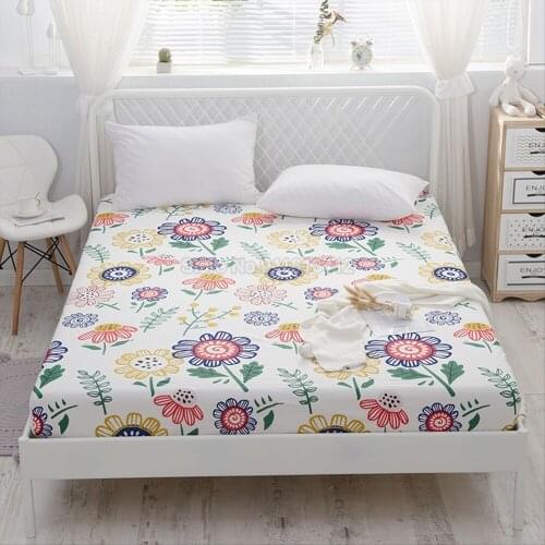 New Flower Printed Fitted Sheet Mattress Cover Four Corners With Elastic Band Cotton Bed Sheet(no pillowcases)