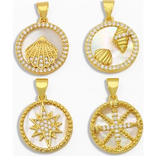 OCESRIO DIY Gold Shell Pendant White Stone Conch Round Necklace Pendant Supplies For Handmade Jewelry Making Accessories pdta093