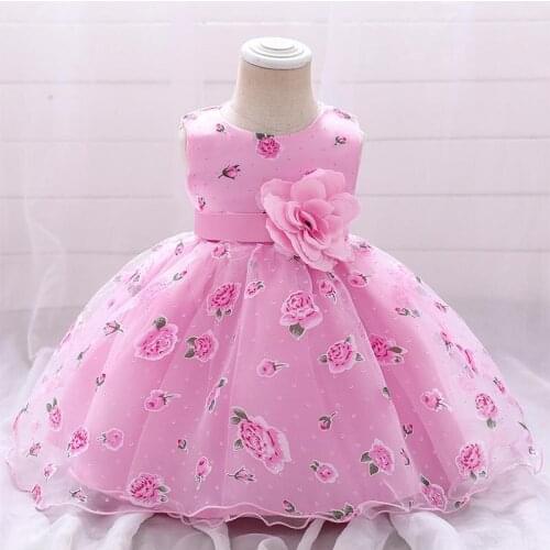 Baby Girls Dress 3 for 18 Month Floral Print Appliques Flowers Infant Party Dress Wedding First 1St Year Birthday Kids Clothing