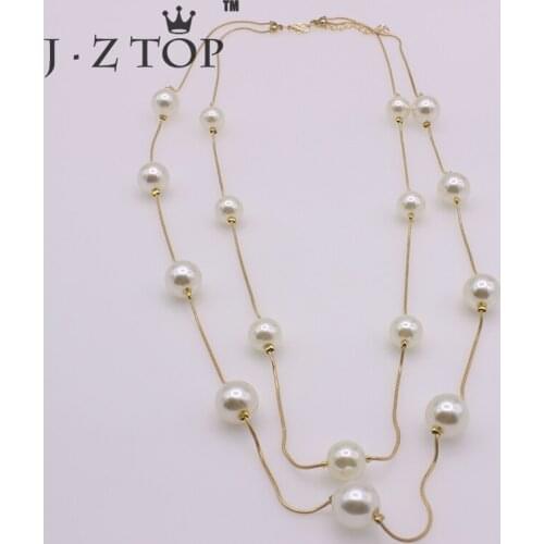 JZTOP Geometry Imitation Pearl Necklace Double Layer Tassel Long Necklace For Women Sweater Chain Fashion Chocker Jewelry