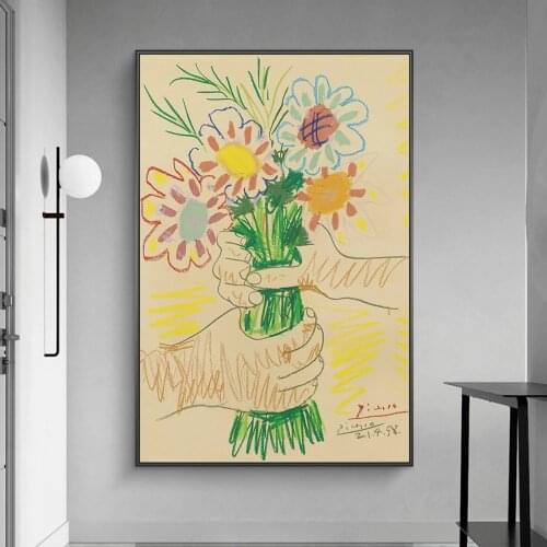 Pablo Picasso-Bouquet of Peace Flowers Canvas Art Posters And Prints Abstract Flowers Canvas Paintings Wall Art Nordic Pictures