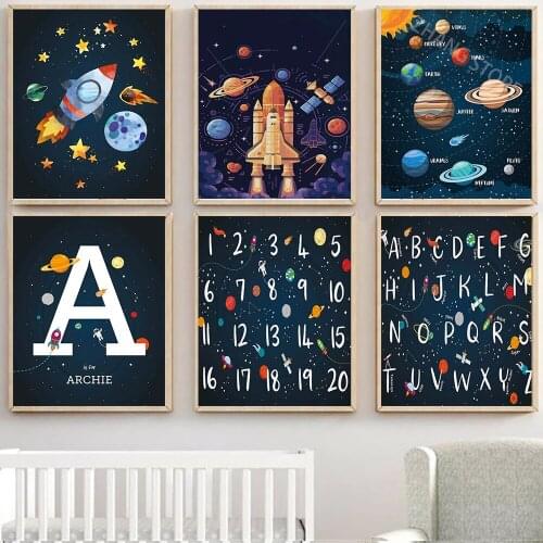 Anime Poster Canvas Picture Printing Family Childrens Room Decor Cartoon Art Children Rocket Spaceship Letters Graffiti Art