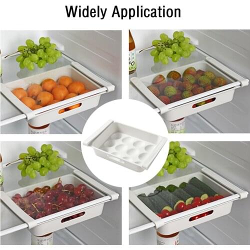 Adjustable Kitchen Egg Organizer Storage Rack Box Fridge Freezer Shelf Holder Pull-out Drawer Space Saver Kitchen Organizer