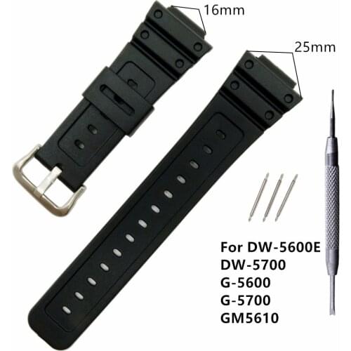 Watchband for 5600 Series DW-5600E DW-5700 G-5600 G-5700 GM5610 Watchband Pin Buckle Watch band Wrist Bracelet Black+Tool