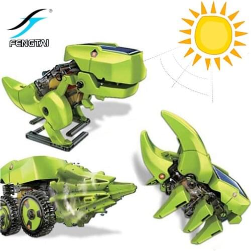 DIY three-in-one solar dinosaur robot rig deformation board power supply childrens toy gift