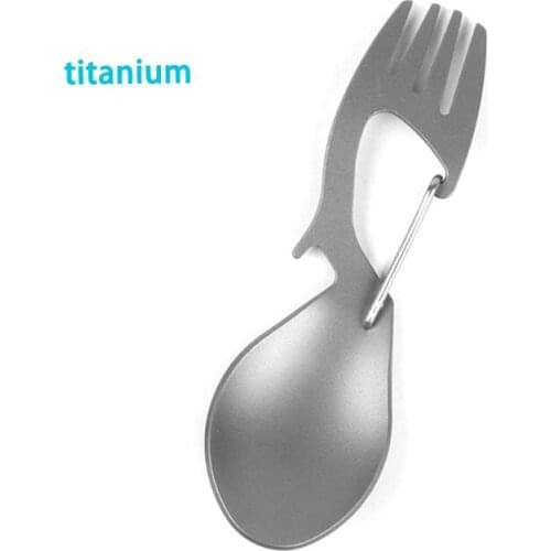 Titanium Camping Tableware Fork Spoon Bottle Opener Outdoor Picnic Hang Buckle